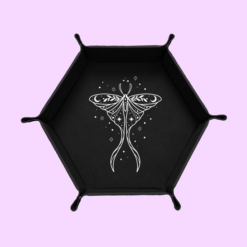 Celestial Moth Dice Tray, DND Dice Tray, Dungeons And Dragons Dice Tray, Collapsable Dice Tray Black