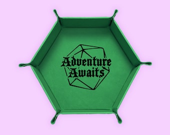 Adventure Awaits Dice Tray, DND Dice Tray, Dungeons And Dragons Dice Tray, Collapsable Dice Tray