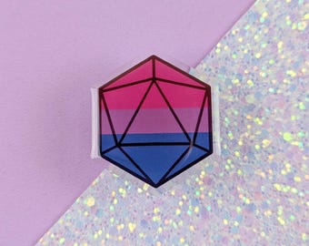 Bisexual Pride D20 Acrylic Pin, Pride Dice Pin, DND Pin
