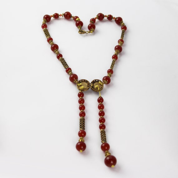 1920s French Art Deco Carnelian Glass Lariat Open… - image 4