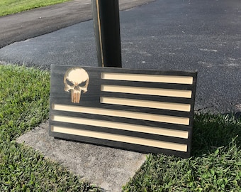 American Flag Wall Art, Wooden American Flag, Wood USA Flag, Patriotic Wooden Wall Decor, Punisher Flag