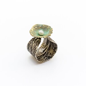 Umbilicus rupestris leaf and salvia leaf ring, sterling silver & bronze ring, handcrafted jewelry, botanical jewelry, special jewelry gift