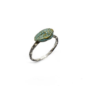Apricot core and vine branch ring, sterling silver & bronze ring, handcrafted jewelry, botanical jewelry, special jewelry gift