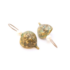 Dwarf pomegranate earrings, bronze earrings, handcrafted jewelry, nature-inspired earrings, botanical jewelry, special jewelry gift