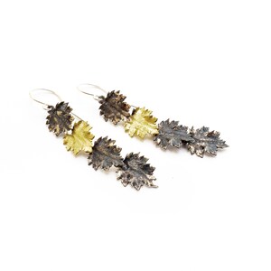 Chrysanthemum leaves earrings, sterling silver & bronze earrings, handcrafted jewelry, botanical jewelry, special jewelry gift