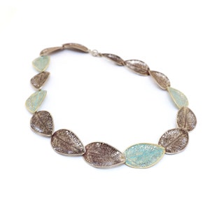 Sage leaves necklace, sterling silver & bronze necklace, handcrafted necklace, botanical jewelry, special jewelry gift