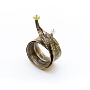 Oleanderbladeren ring, sterling zilveren en bronzen ring, handgemaakte sieraden, op de natuur geïnspireerde sieraden, botanische sieraden, speciaal sieradencadeau