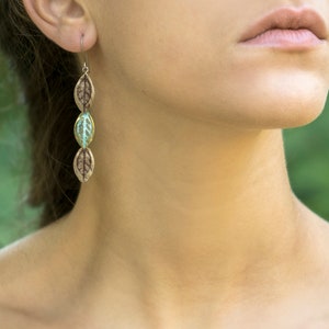 Myrtus leaves earrings, sterling silver & bronze earrings, handcrafted jewelry, botanical jewelry, special jewelry gift