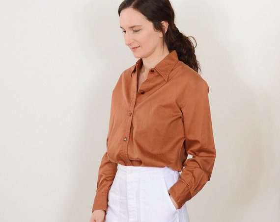 70s Rust Orange Button Up / Small - Med