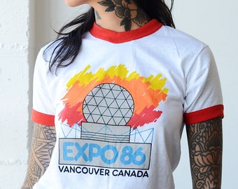 Expo 86 t-shirt / 1986 Worlds Fair Vancouver Canada ringer tee / vintage 80s tee / XS