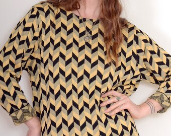 op art sweater by French Rags made in USA / vintage 90s rayon knit statement top / medium - large