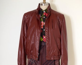 cranberry leather zipper jacket by Wilsons / 1980s leather bomber jacket