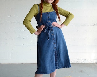 belted denim tank dress by Joni Blair / 80s vintage dress