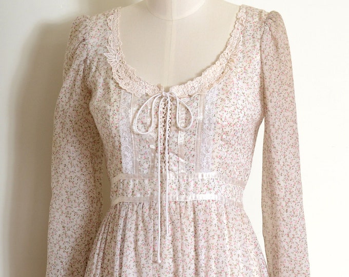 Vintage 70s Gunne Sax Calico Rose Corset Top Prairie Dress / Lace Trim ...