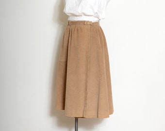 tan corduroy cotton A-line wrap skirt / 70s vintage skirt