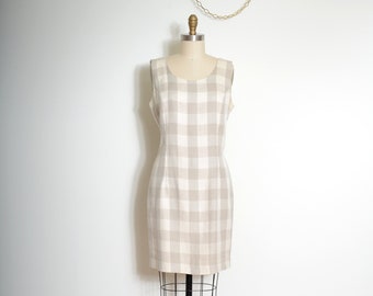 beige plaid tank dress by Neiman Marcus / vintage 90s dress / medium