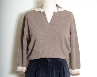 lambswool knit sweater with a sailor collar / vintage 50s knit top / medium