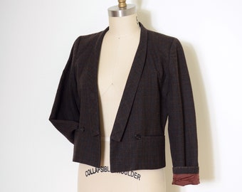 brown windowpane cropped wool blazer by Pierre Cardin / 80s vintage blazer / designer vintage