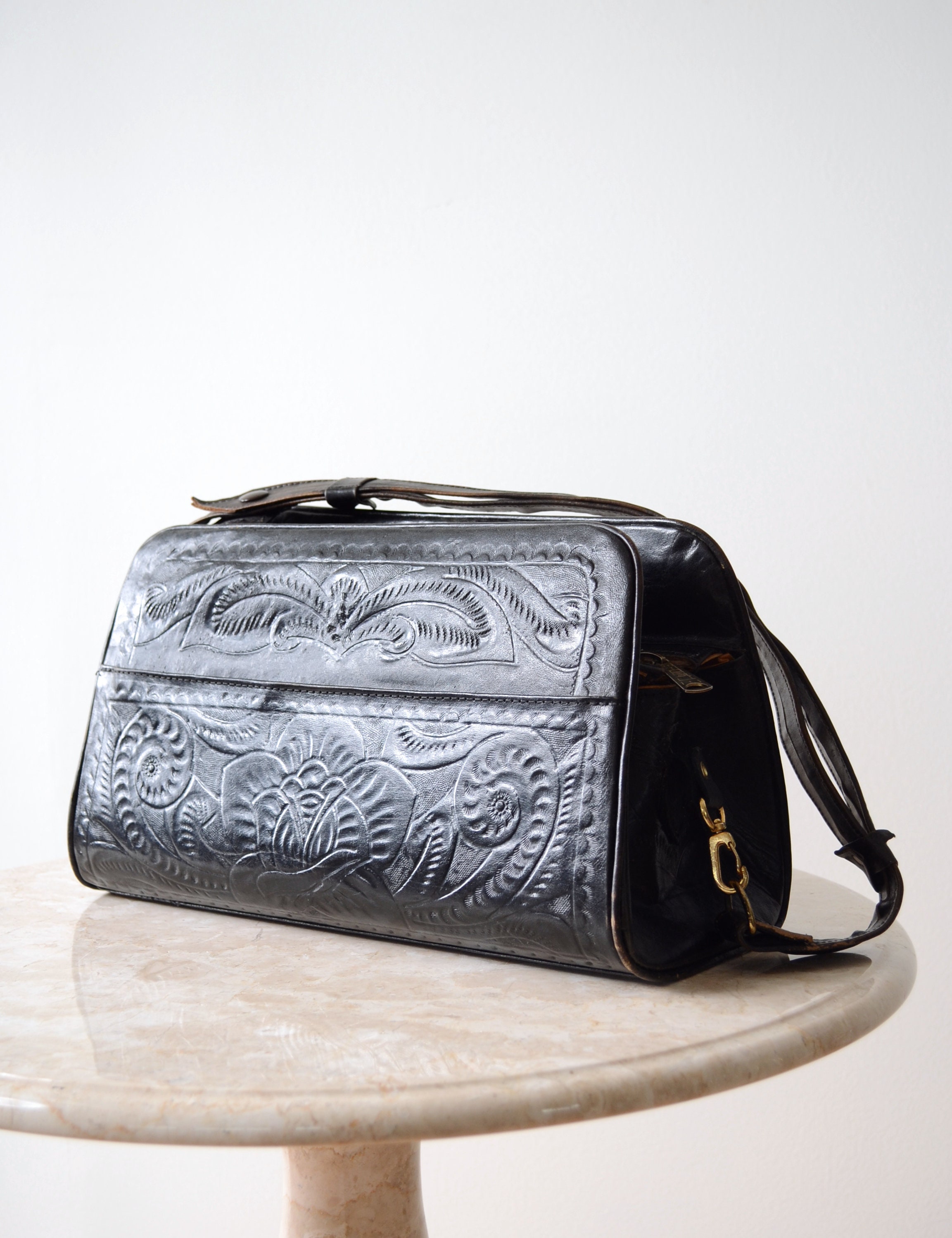 Tooled Leather Box Bag