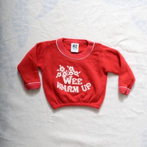 vintage BABY sweatshirt / red pullover top with elastic waistband / size 6 - 9 months