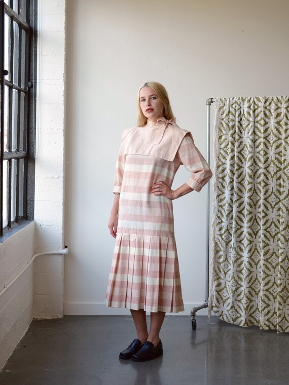 80s drop waist midi dress with puritan collar and pleated skirt / small