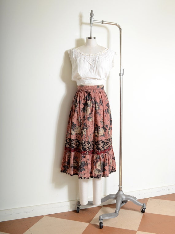 70s floral patterns cotton prairie skirt / 23" waist