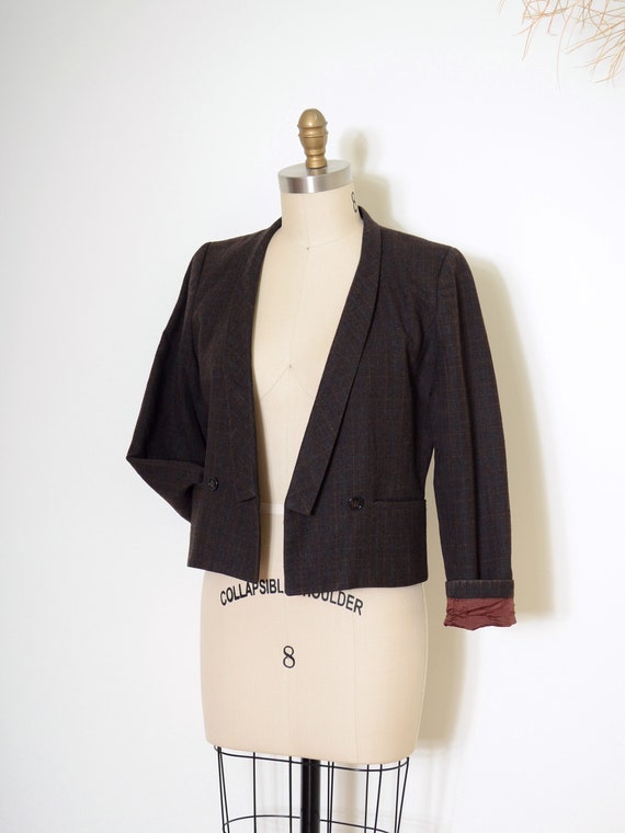 80s windowpane plaid cropped wool blazer by Pierre Cardin / XS - small