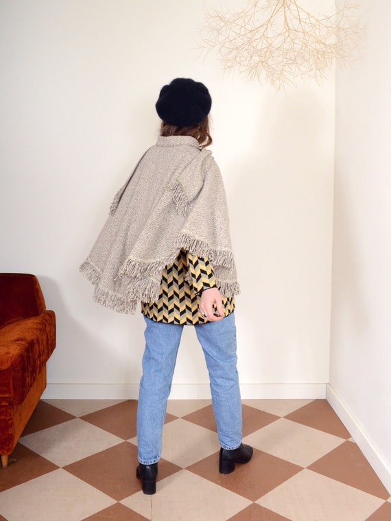 cropped wool diamond weave poncho with neck tie /… - image 8