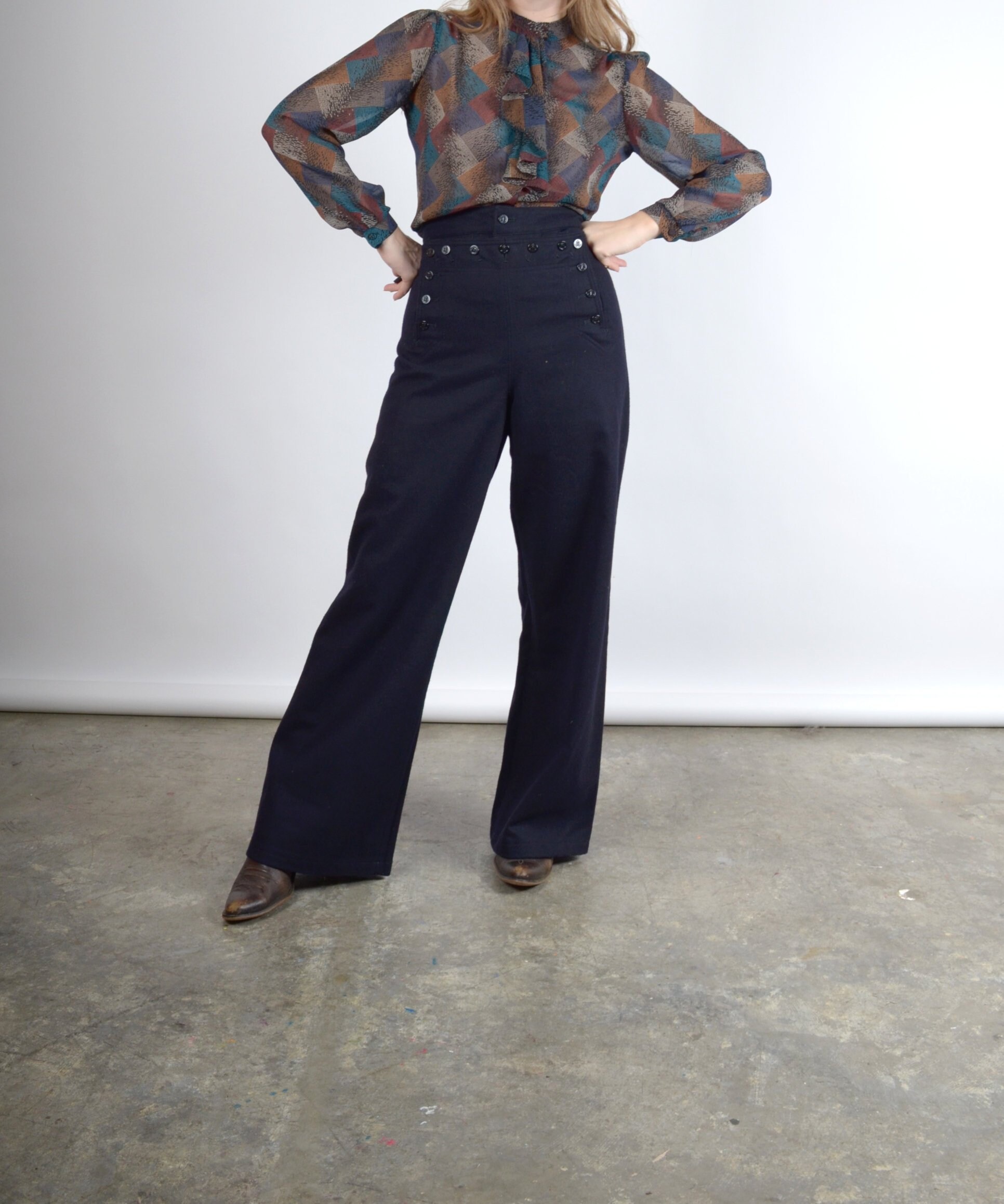 Vintage Army Navy Wool Sailor Pants / 31 33 waist