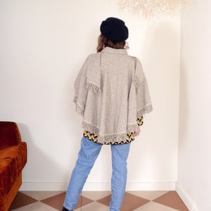cropped wool diamond weave poncho with neck tie / 70s vintage poncho image 3