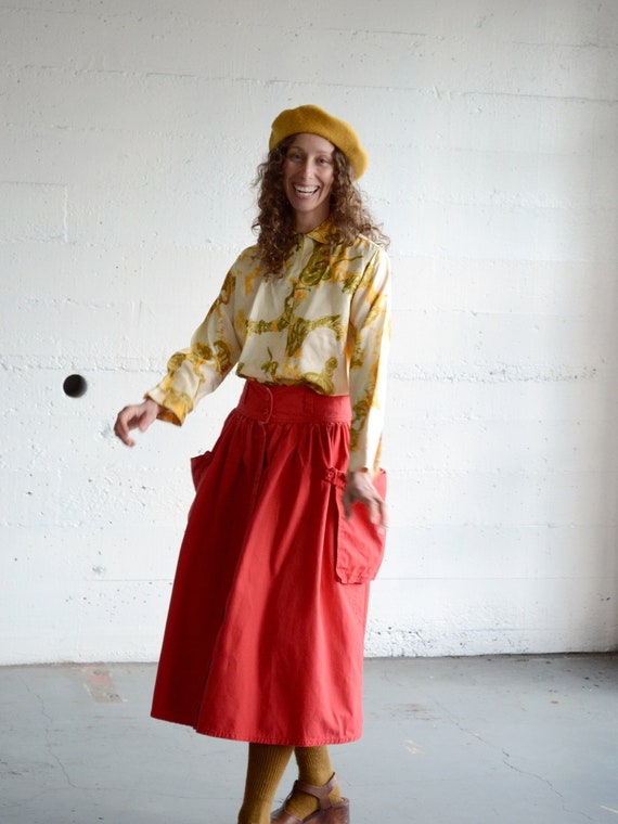 80s cotton skirt with removable pockets / 27" waist