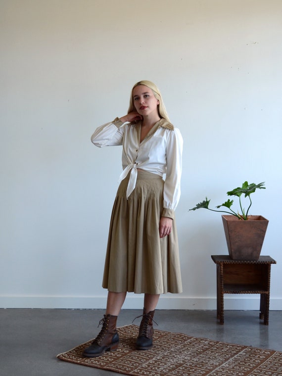 70s cropped blouse and pleated skirt western SET / small 27" waist