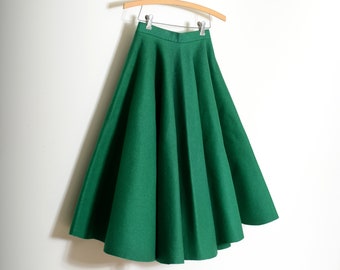 green felted wool circle skirt by designer Toni Owen / 40s vintage skirt