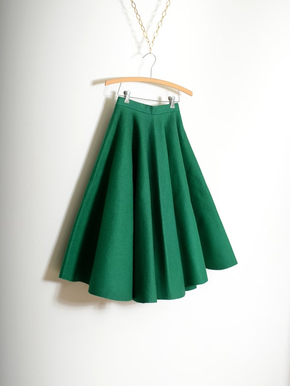 green felted wool circle skirt by designer Toni O… - image 1