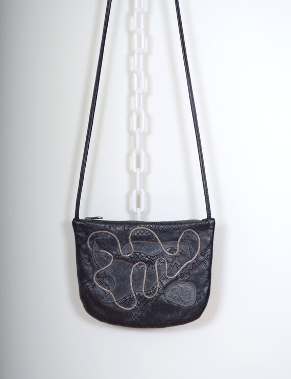 80s Black Leather Crossbody Purse by Carlos Falchi