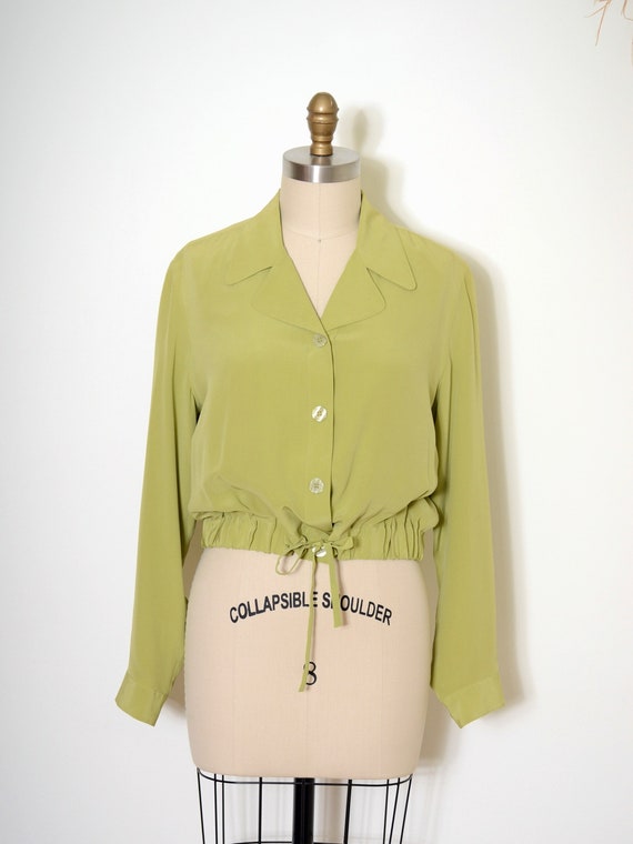 90s avocado silk cropped button jacket / medium