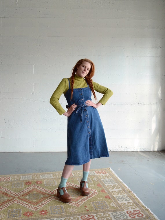 80s belted denim tank dress / medium