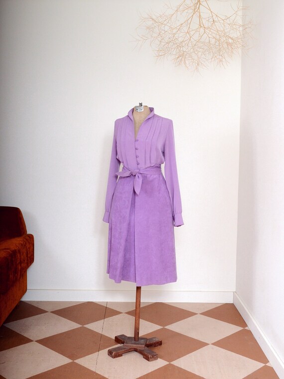 70s belted lavender shirtdress / small