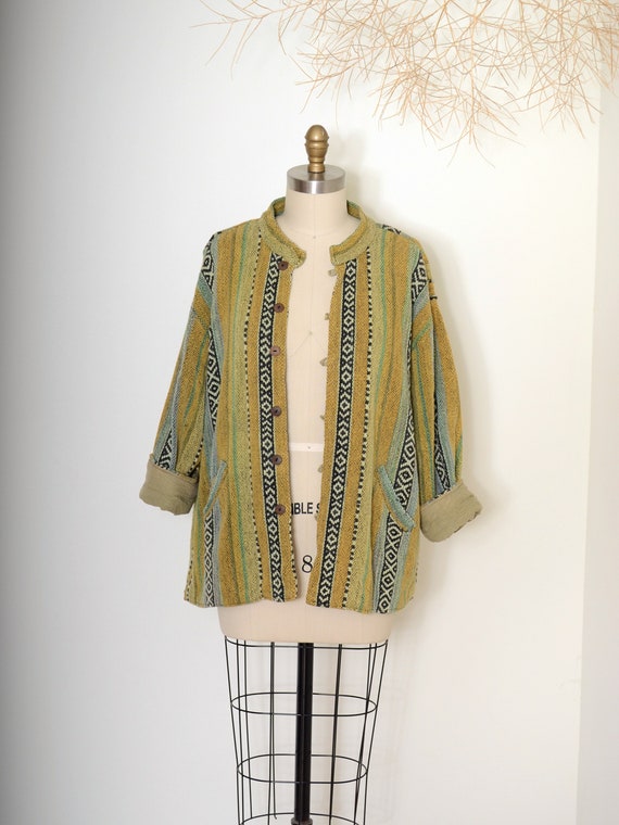 80s woven cotton button jacket / medium - large