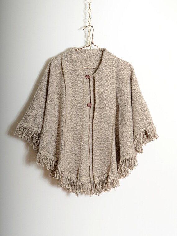 cropped wool diamond weave poncho with neck tie /… - image 4