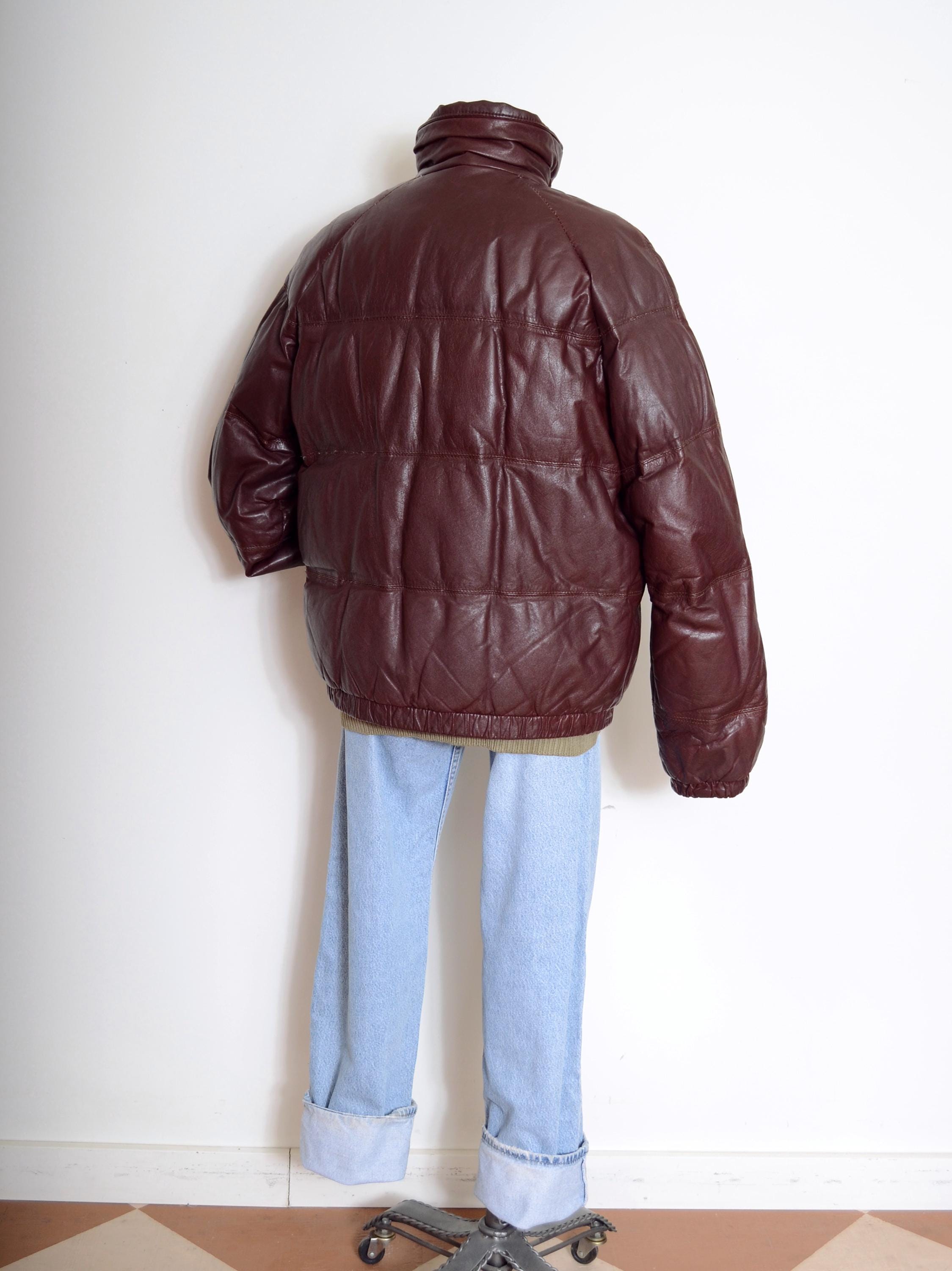Vintage 80s Brown Leather Puffer Jacket by Skitique Vintage 80s Brown Leather Puffer Jacket by Skitique