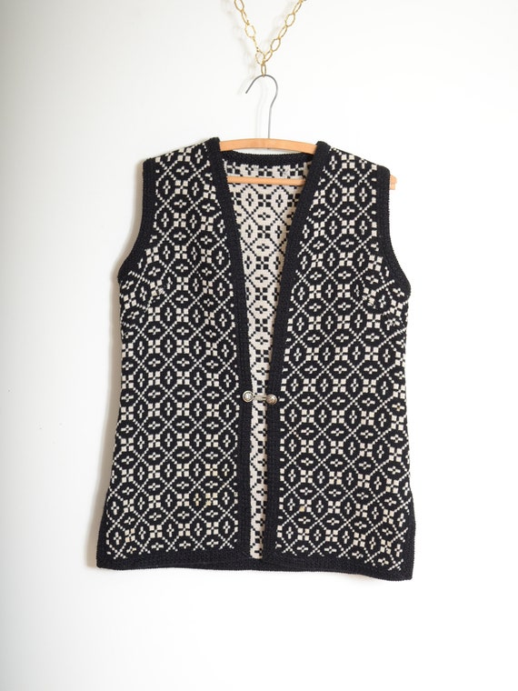reversible B+W woven Welsh tapestry vest / vintag… - image 6