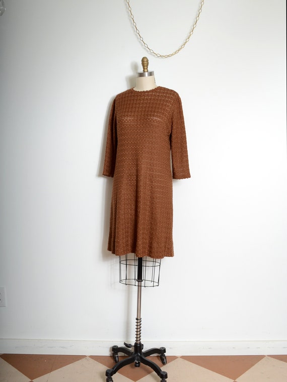 knit brown shift dress by Caledonia / vintage 50s… - image 1