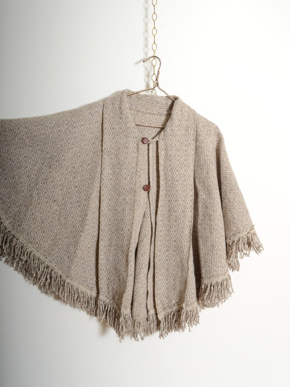 cropped wool diamond weave poncho with neck tie /… - image 5