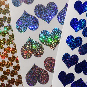 25 (25 mm ou 1 po.) Autocollants holographiques coeur Mini vinyle hologramme autocollants dorés Enveloppes Enveloppes argent coeur