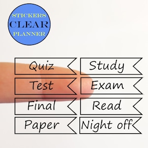 Autocollants transparents, planificateur d'études, examen de mots, lecture, soirée de repos, quiz, examen final, planificateur de texte, organisateur d'école