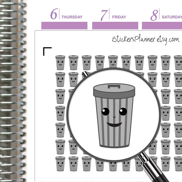 Kawaii Trash Can Planner Trash Day Recycle Stickers everyday Garbage Erin Condren Happy Planner (i18A)