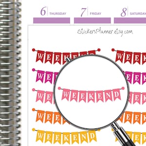 Stickers week-end, bannière de l'agenda pour Erin Condren, journal quotidien, agenda de vie, agenda heureux (i44)