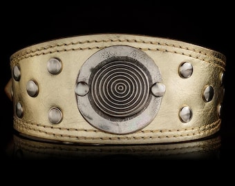 Handmade Leather Dog Collar | Italian Greyhound, Whippet Sighthound | Gold Metallic Design