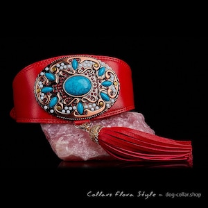 Collier en cuir rouge pour lévrier, lévrier, lévrier afghan, saluki, galgo, azawakh, lurcher, barzoï